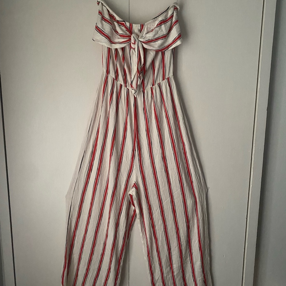 LOVE TREE Red & White Striped Sleeveless Jumpsuit